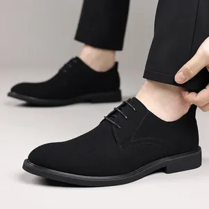 Professional close-up of black suede derby shoes for men in a stylish British casual look