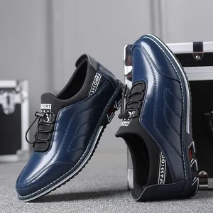 Premium blue men's casual leather shoes with soft rubber sole and sport details