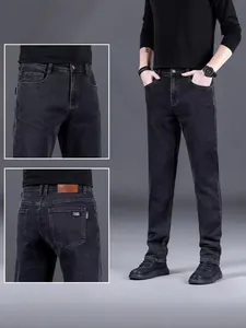 Jeans stretch da uomo slim straight grigio scuro con dettagli frontali e posteriori
