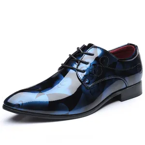 Chaussures de ville chic pour hommes en cuir bleu à motifs floraux et bout pointu