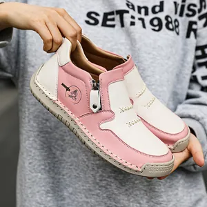 Stivaletti stringati in pelle da donna con design color-block rosa e bianco