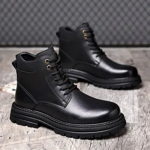 Bottes de travail classiques noires pour hommes avec doublure chaude et semelle épaisse