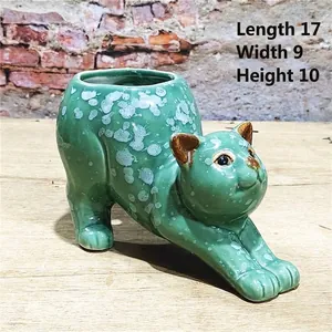 Keramik Katzen-Übertopf für Sukkulenten, Maße: 17cm Länge, 9cm Breite, 10cm Höhe