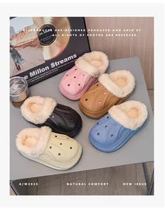 Warm children's winter clogs in multiple colors featuring a soft plush lining detail