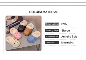 Detail view of waterproof kids slippers with cozy fleece lining and EVA upper