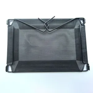 Close-up view of breathable black mesh fabric and sturdy metal frame for summer cat hammock.