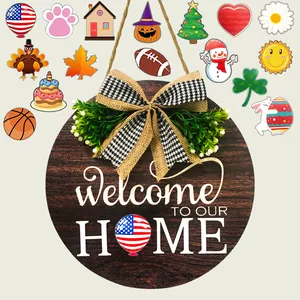 Interchangeable Seasonal Welcome Sign For Front Door Porch Decor Wooden Welcome To Our Home Sign With Sixteen Holiday Icons