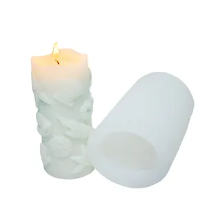 Detailed view of cylindrical silicone mold with shell and starfish patterns for candles