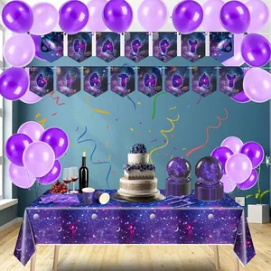 Set completo per decorazioni festa di compleanno a tema galassia viola e spazio
