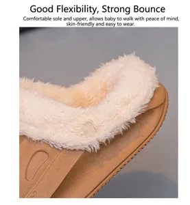 Close-up of soft white fleece lining in a waterproof brown children's slipper
