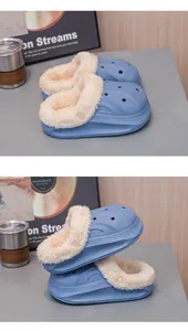Blue waterproof fleece-lined winter clogs for children with comfortable platform sole