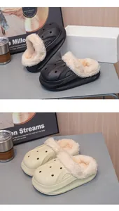 Detail showing thick warm plush lining and waterproof exterior of children's clogs