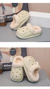 Detailed view of children's waterproof winter clogs with warm white plush lining