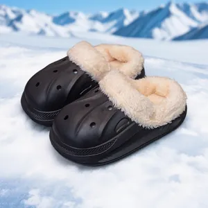 Kids' waterproof winter clogs with cozy plush lining and slip-resistant sole in black