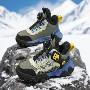 High-top outdoor snow boots with warm fleece lining and easy rotary buckle closure