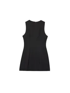 Elegant minimalist black round neck sleeveless tank dress for women in a chic style
