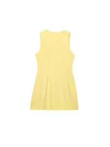 Elegant minimalist pale yellow round-neck sleeveless A-line tank dress for women