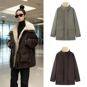 Parka caldo da donna con fodera in pile nei colori marrone caffè e verde oliva