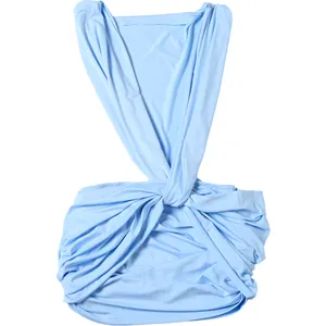 Elegant light blue deep V-neck sleeveless ruched bodycon mini dress detailed view