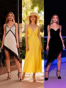 Women Sexy Satin V-Neck Slip Midi Dress Irregular Lace Patchwork Sleeveless Backless Bodycon Party Clubwear Elegant Sundress
