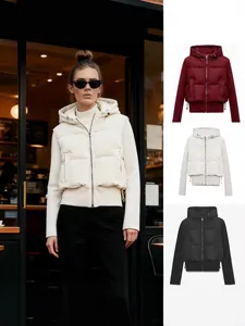 Women's Hooded Padded Jacket Patchwork Quilted Slim Fit Zipper Coat Polyester Padded Outwear For Autumn Winter Casual Daily