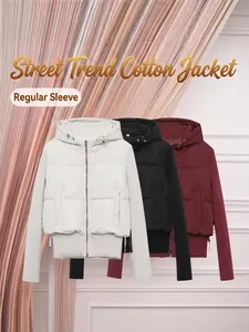 Stylish hooded padded jacket with patchwork design and slim fit for winter fashion