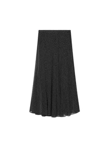 Eleganter schwarzer Midirock mit weißen Punkten, schickes A-Linien-Design für den Sommer