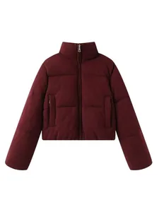 Warme bordeauxrode pufferjas met opstaande kraag voor dames winter casual mode