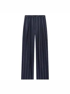 Classic navy blue pinstripe straight-leg trousers for women professional style