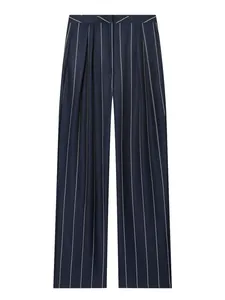 Elegant navy blue pinstriped straight-leg trousers for a professional and stylish look