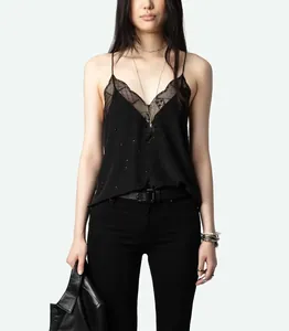 French style black rhinestone slip dress featuring a unique asymmetrical hemline design
