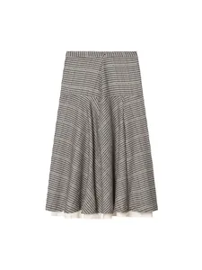 Elegant vintage checkered A-line midi skirt featuring a modern layered hem design