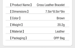 Spécifications détaillées du bracelet croix en cuir tressé marron avec fermoir en alliage