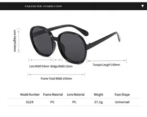 Oversized retro round sunglasses for women shown with detailed size specifications