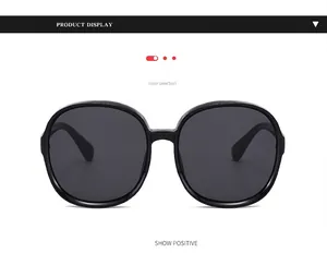 Detailed front view of stylish oversized round sunglasses featuring a black frame and grey lenses