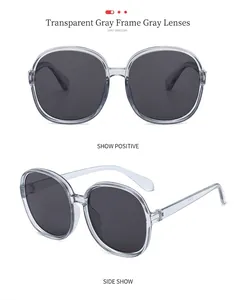 Detailed macro view of vintage oversized transparent gray sunglasses with gray lenses