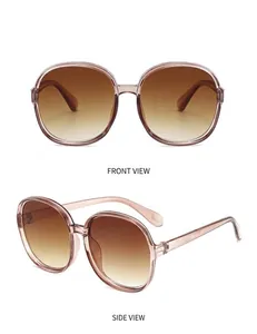Front and side views of vintage large frame sunglasses with tea gradient lenses