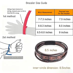 Guide détaillé des tailles pour bracelet vintage en cuir tressé multicouche avec motif croix