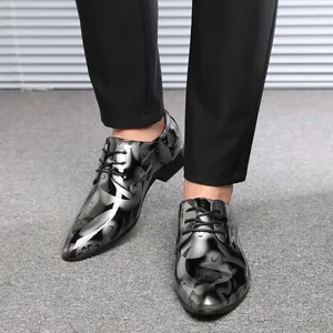 Herren Britischer Stil Spitze Zehe Schnürung Lässige Lederschuhe Mode Glänzend Bedruckt Business Schuhe Für Männer Große Größe