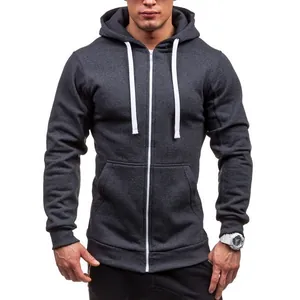 Men's Casual Full Zip Hooded Hoodie Cotton Blend Solid Color Long Sleeve Jacket With Pockets For Autumn Winter Youth Men Sweatshirt