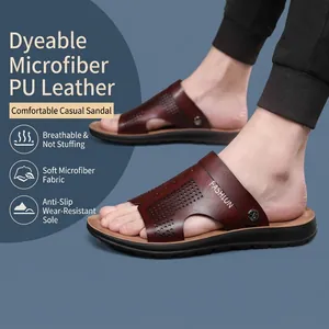 Men Casual PU Leather Sandals Breathable Open Toe Beach Slides Two-Way Wear Outdoor Fashion Non-Slip Summer Shoes Fashion Gift