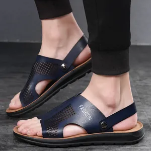 Men's breathable PU leather sandals with hollow out design for beach and summer