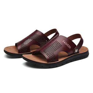 Comfortable and stylish men's PU leather breathable sandals with fashion print for beach.