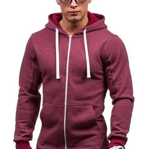 Stylish men's burgundy zip-up hoodie with white drawstrings for autumn and winter