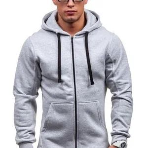 Classic light grey men's zip-up hooded sweatshirt designed for casual autumn and winter wear