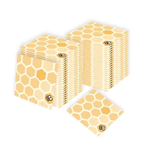 Pilas de servilletas para fiestas de abejas con panal amarillo y dibujos de abejas