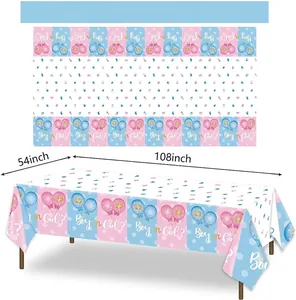 Detailansicht der rosa-blauen Tischdecke zur Geschlechtsenthüllung, 54x108 Zoll groß