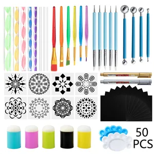 Mandala dotting tools set with stencils, brushes and black paper for DIY rock painting art craft
