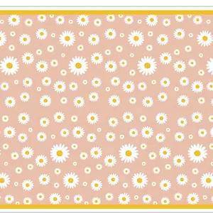 Rosa Einweg-Partytischdecke mit einem lebhaften weißen und gelben Gänseblümchen-Blumenmuster