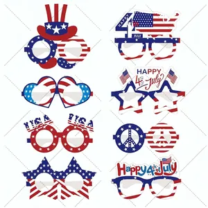 8 Pack American Independence Day paper glasses with stars and stripes patterns